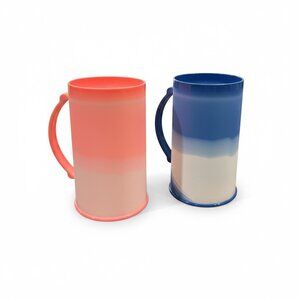 Pair Of Gradient Freezer Mugs With Handles - Blue & Coral - 16 Oz Each - Durable